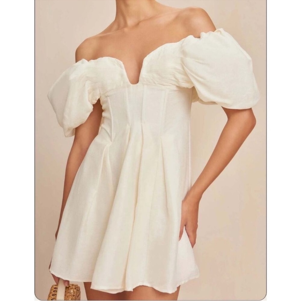 cult gaia Off-Shoulder Puff Sleeve Mini Dress in Ivory